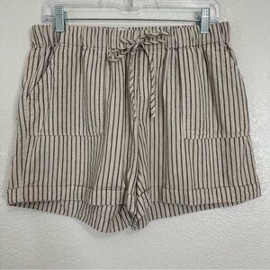 Just Living Linen Blend Tan Gray Striped Pull On Shorts, Sz Medium